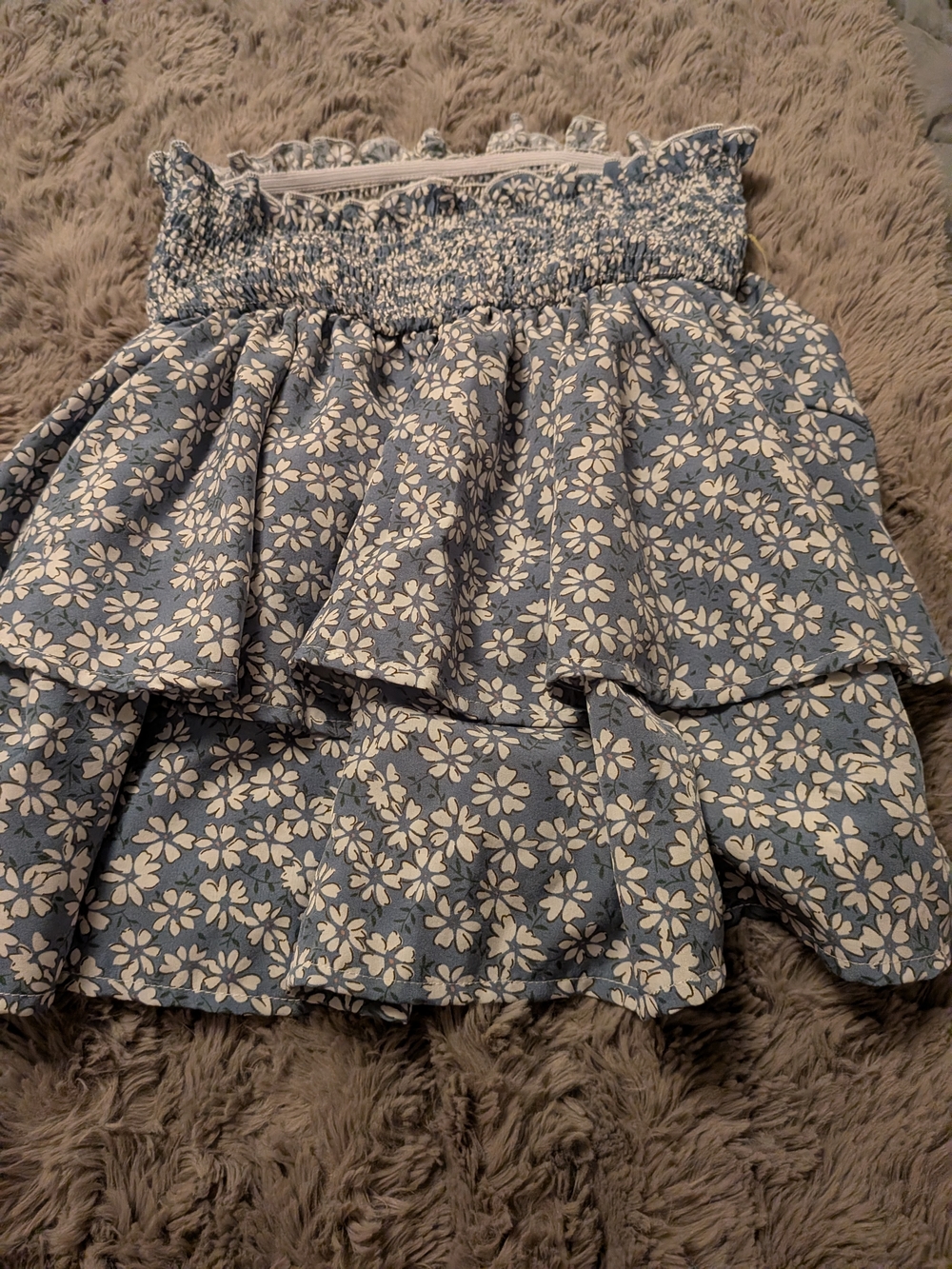 Blue Floral Tiered Smocked Waist Skirt